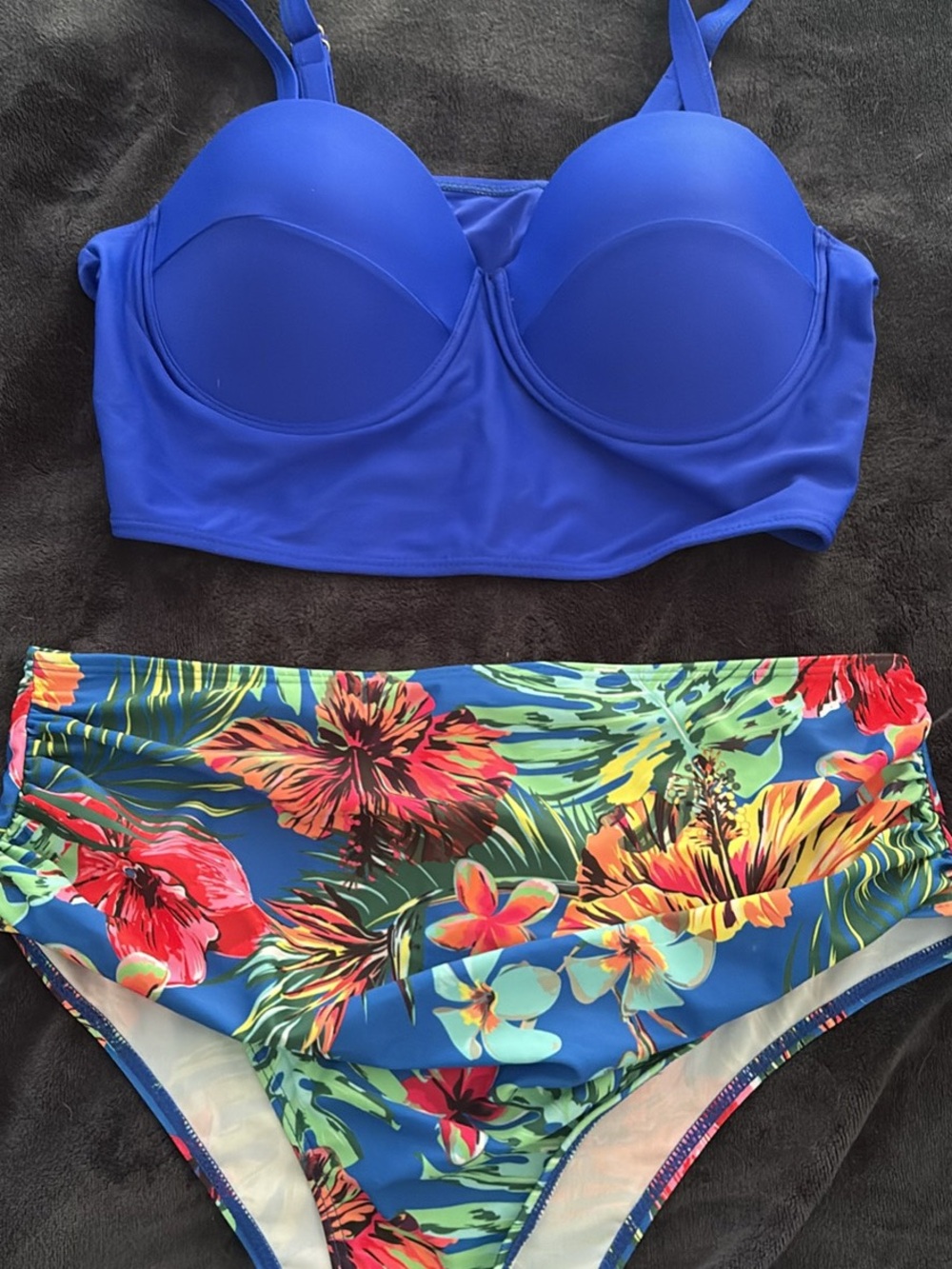 Blue Floral High-Waist Bikini Set